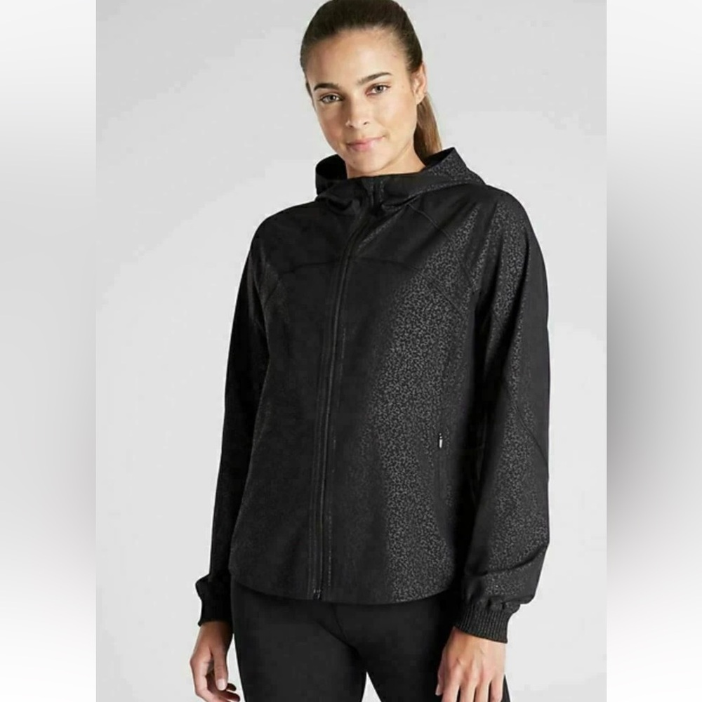 ATHLETA Racer Running Free Jacket Printed Black Cosmos Hooded Running Small